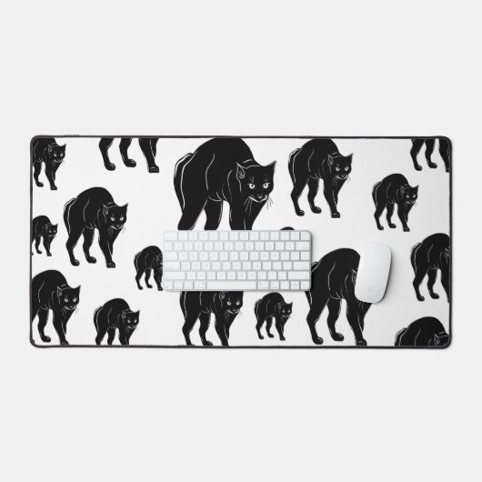 Halloween Prowling Black Cat Silhouette Tekening Bureaumat (Keyboard & Muis)