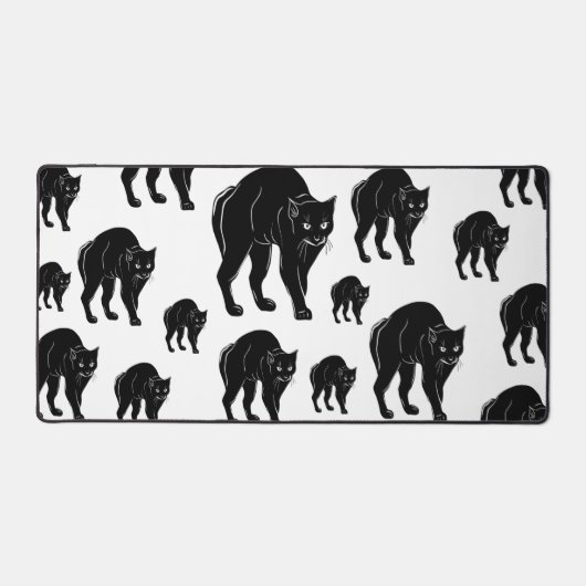 Halloween Prowling Black Cat Silhouette Tekening Bureaumat (Voorkant)