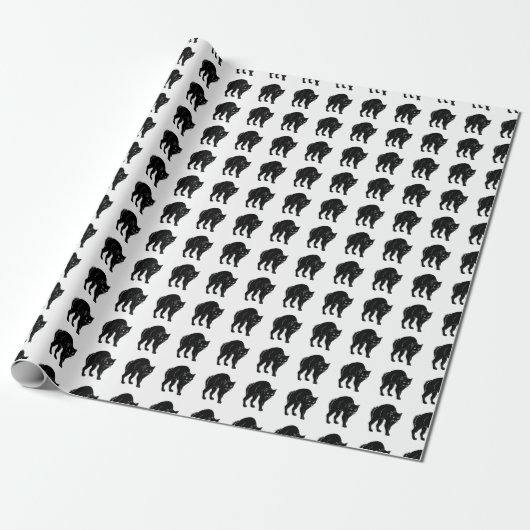 Halloween Prowling Black Cat Silhouette Tekening Cadeaupapier (Uitgerold)
