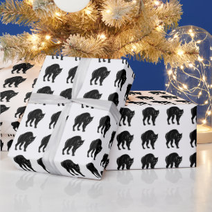 Halloween Prowling Black Cat Silhouette Tekening Cadeaupapier