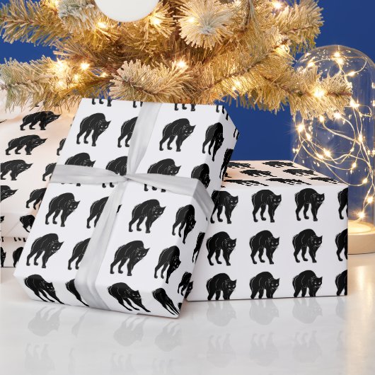 Halloween Prowling Black Cat Silhouette Tekening Cadeaupapier (Feestdagen)