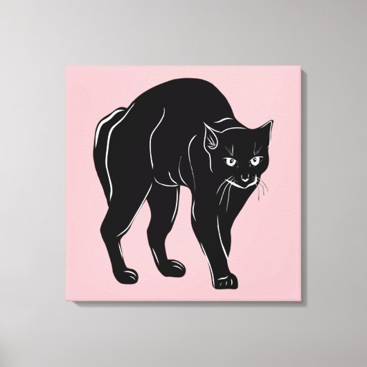 Halloween Prowling Black Cat Silhouette Tekening Canvas Afdruk (Voorkant)