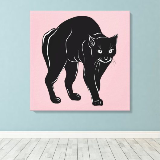 Halloween Prowling Black Cat Silhouette Tekening Canvas Afdruk (Insitu (Houten vloer))
