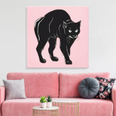 Halloween Prowling Black Cat Silhouette Tekening Canvas Afdruk (Insitu (Woonkamer))