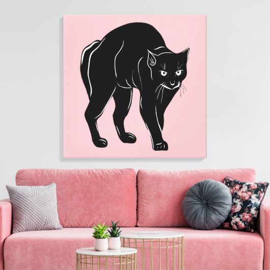Halloween Prowling Black Cat Silhouette Tekening Canvas Afdruk (Insitu (Woonkamer))