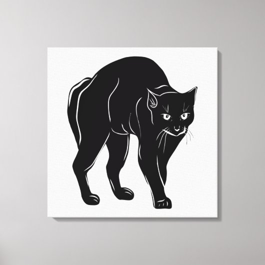 Halloween Prowling Black Cat Silhouette Tekening Canvas Afdruk (Voorkant)