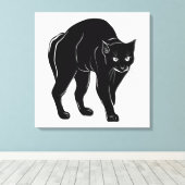 Halloween Prowling Black Cat Silhouette Tekening Canvas Afdruk (Insitu (Houten vloer))
