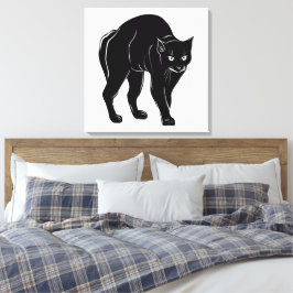 Halloween Prowling Black Cat Silhouette Tekening Canvas Afdruk