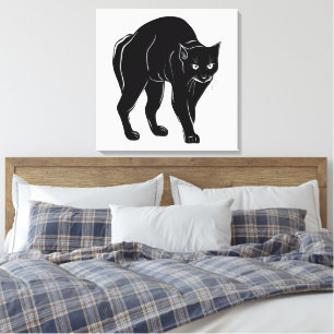 Halloween Prowling Black Cat Silhouette Tekening Canvas Afdruk