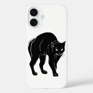 Halloween Prowling Black Cat Silhouette Tekening iPhone 16 Hoesje