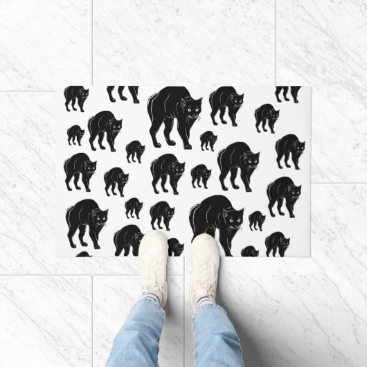 Halloween Prowling Black Cat Silhouette Tekening Deurmat (Binnen)