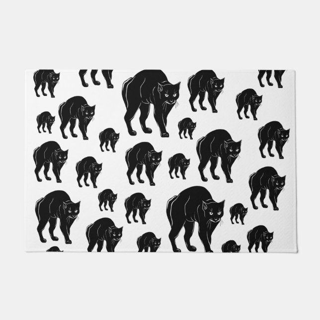 Halloween Prowling Black Cat Silhouette Tekening Deurmat (Voorkant)