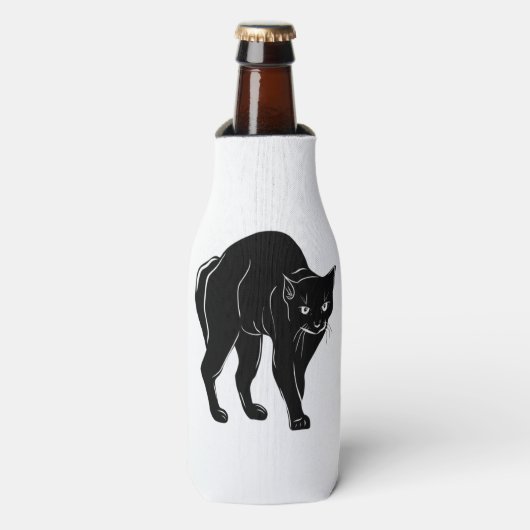 Halloween Prowling Black Cat Silhouette Tekening Flesjeskoeler (Fles Voorkant)