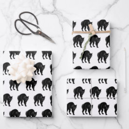 Halloween Prowling Black Cat Silhouette Tekening Inpakpapier Vel