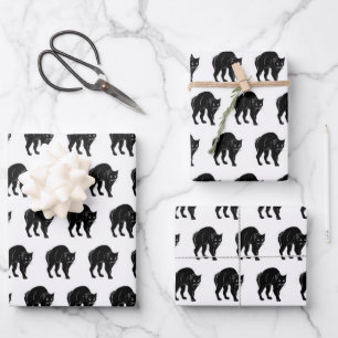 Halloween Prowling Black Cat Silhouette Tekening Inpakpapier Vel