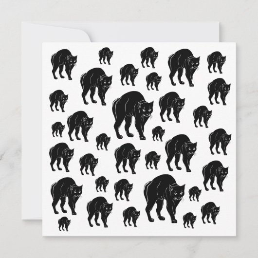 Halloween Prowling Black Cat Silhouette Tekening Kaart (Voorkant)