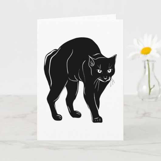 Halloween Prowling Black Cat Silhouette Tekening Kaart (Kleine Plant)