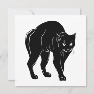 Halloween Prowling Black Cat Silhouette Tekening Kaart