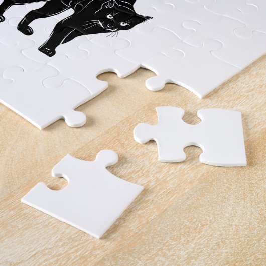 Halloween Prowling Black Cat Silhouette Tekening Legpuzzel (Zijkant)