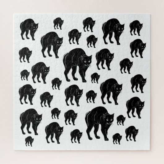 Halloween Prowling Black Cat Silhouette Tekening Legpuzzel (Verticaal)