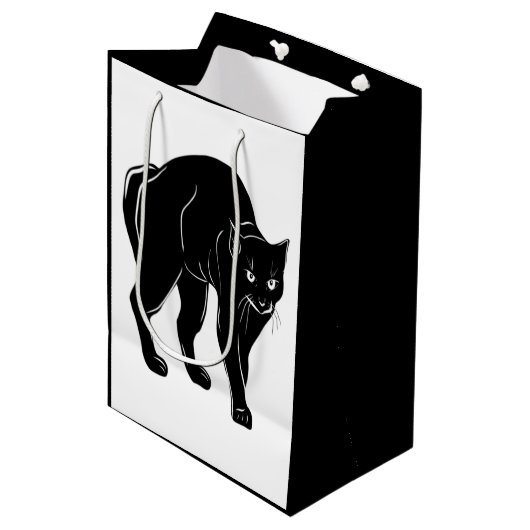 Halloween Prowling Black Cat Silhouette Tekening Medium Cadeauzakje (Voorkant Gekanteld)