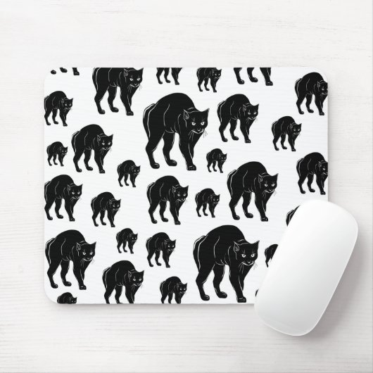 Halloween Prowling Black Cat Silhouette Tekening Muismat (Met muis)