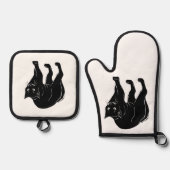 Halloween Prowling Black Cat Silhouette Tekening Ovenwant & Pannenlap Set (Voorkant)