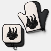 Halloween Prowling Black Cat Silhouette Tekening Ovenwant & Pannenlap Set (Voorkant / Achterkant)