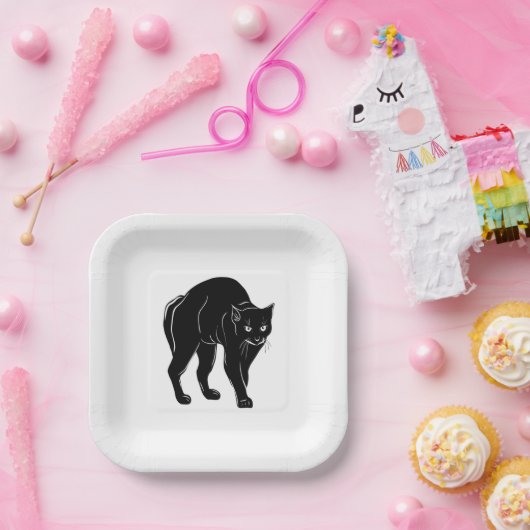 Halloween Prowling Black Cat Silhouette Tekening Papieren Bordje (Feest)