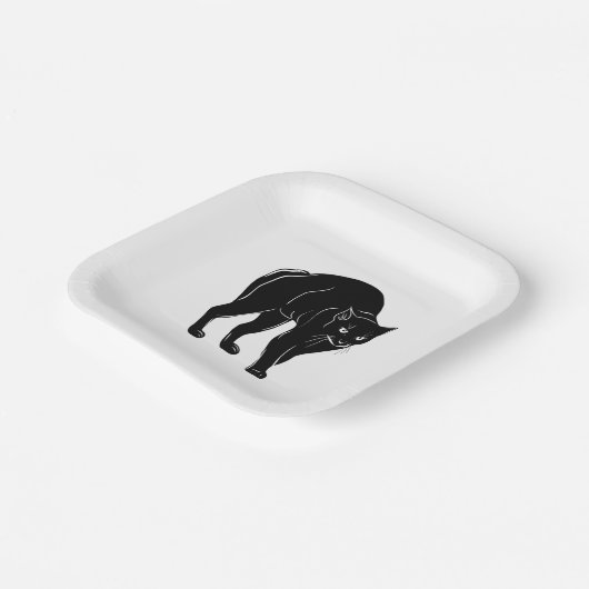 Halloween Prowling Black Cat Silhouette Tekening Papieren Bordje (Gebogen)