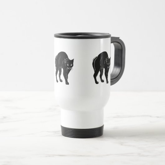 Halloween Prowling Black Cat Silhouette Tekening Reisbeker (Voorkant rechts)