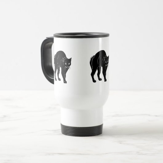 Halloween Prowling Black Cat Silhouette Tekening Reisbeker (Voorkant links)