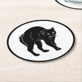 Halloween Prowling Black Cat Silhouette Tekening Ronde Kartonnen Onderzetter