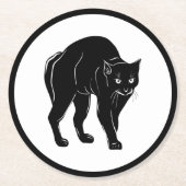 Halloween Prowling Black Cat Silhouette Tekening Ronde Kartonnen Onderzetter (Voorkant)
