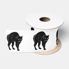 Halloween Prowling Black Cat Silhouette Tekening Satijnen Lint