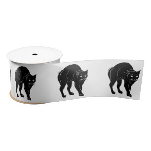 Halloween Prowling Black Cat Silhouette Tekening Satijnen Lint