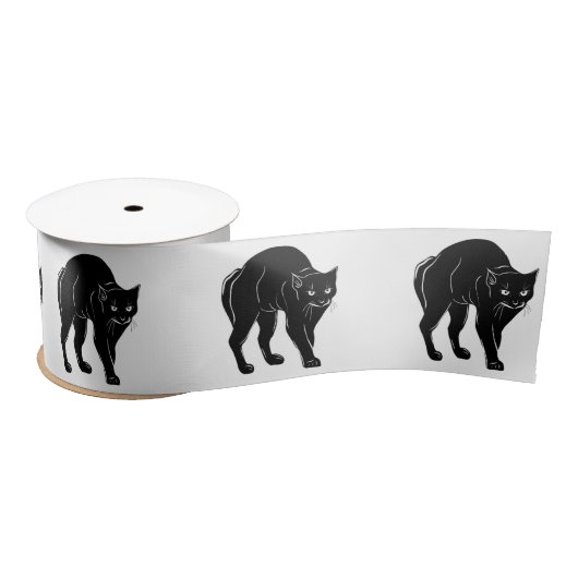 Halloween Prowling Black Cat Silhouette Tekening Satijnen Lint (Spoel)