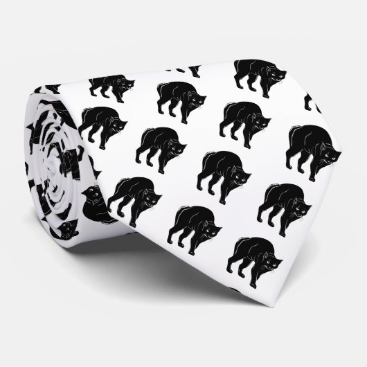 Halloween Prowling Black Cat Silhouette Tekening Stropdas (Opgerold)