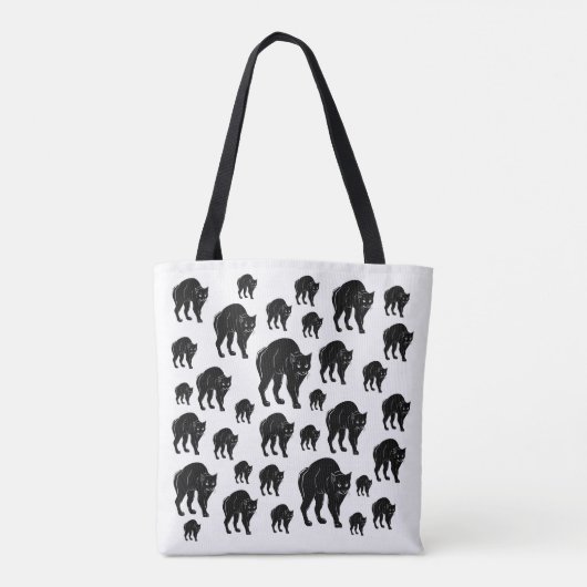 Halloween Prowling Black Cat Silhouette Tekening Tote Bag (Achterkant)