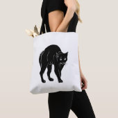 Halloween Prowling Black Cat Silhouette Tekening Tote Bag (Dichtbij)