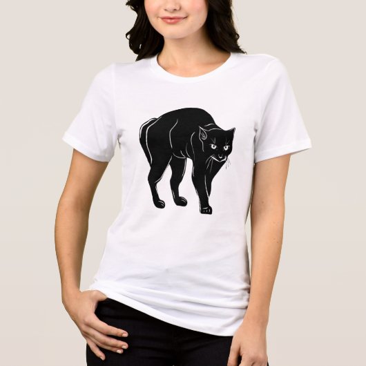 Halloween Prowling Black Cat Silhouette Tekening Tri-Blend Shirt (Voorkant)
