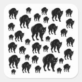 Halloween Prowling Black Cat Silhouette Tekening Vierkante Sticker (Voorkant)
