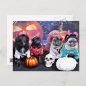 Halloween - Pug - Bruno Pearl Beer mevrouw Wiggens Briefkaart (Voorkant / Achterkant)