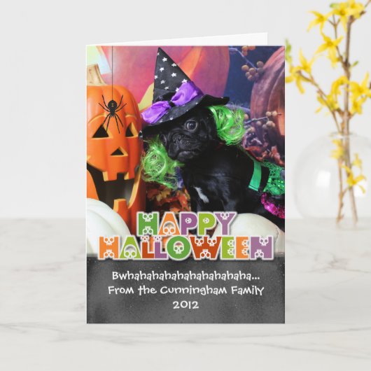 Halloween - Pug - Daisy Mae Kaart (Gele Bloem)