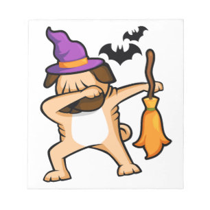 Halloween-pug die dabt notitieblok