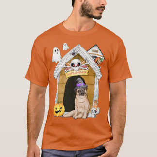 Halloween Pug Dog Witch Haunted House T-shirt