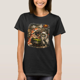 Halloween Pug en Kat Behekste Keuken T-shirt