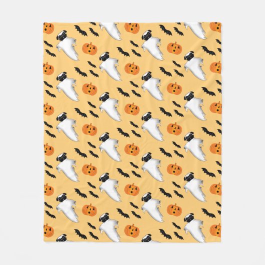 Halloween Pug Ghost Cute Pumpkin Bats Fleece Deken (Voorkant)