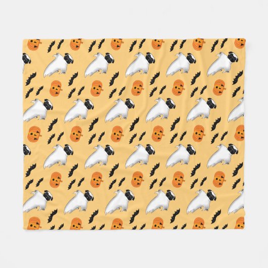 Halloween Pug Ghost Cute Pumpkin Bats Fleece Deken (Voorkant (Horizontaal))