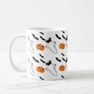 Halloween Pug Ghost Schattige Pompoen en Vleermuiz Koffiemok